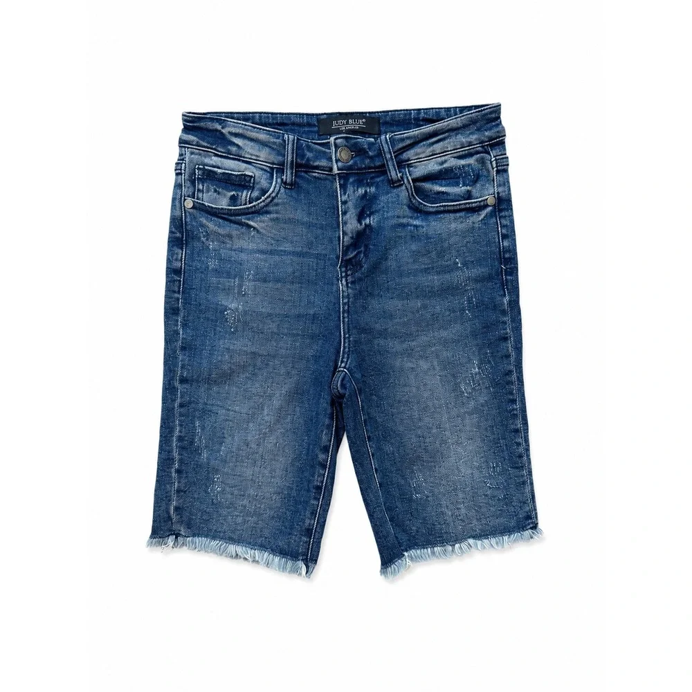 Judy Blue Bermuda‎ Shorts Women's 27 or Small High Rise Stretch Denim Raw Hem